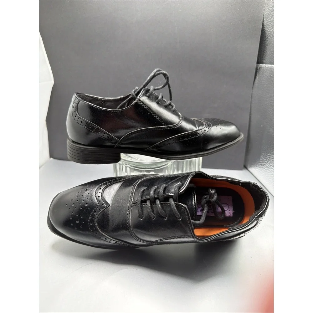 Jodano Oxford Shoes Boys US 7 Black Leather Memory Foam Formal Round Toe Lace Up